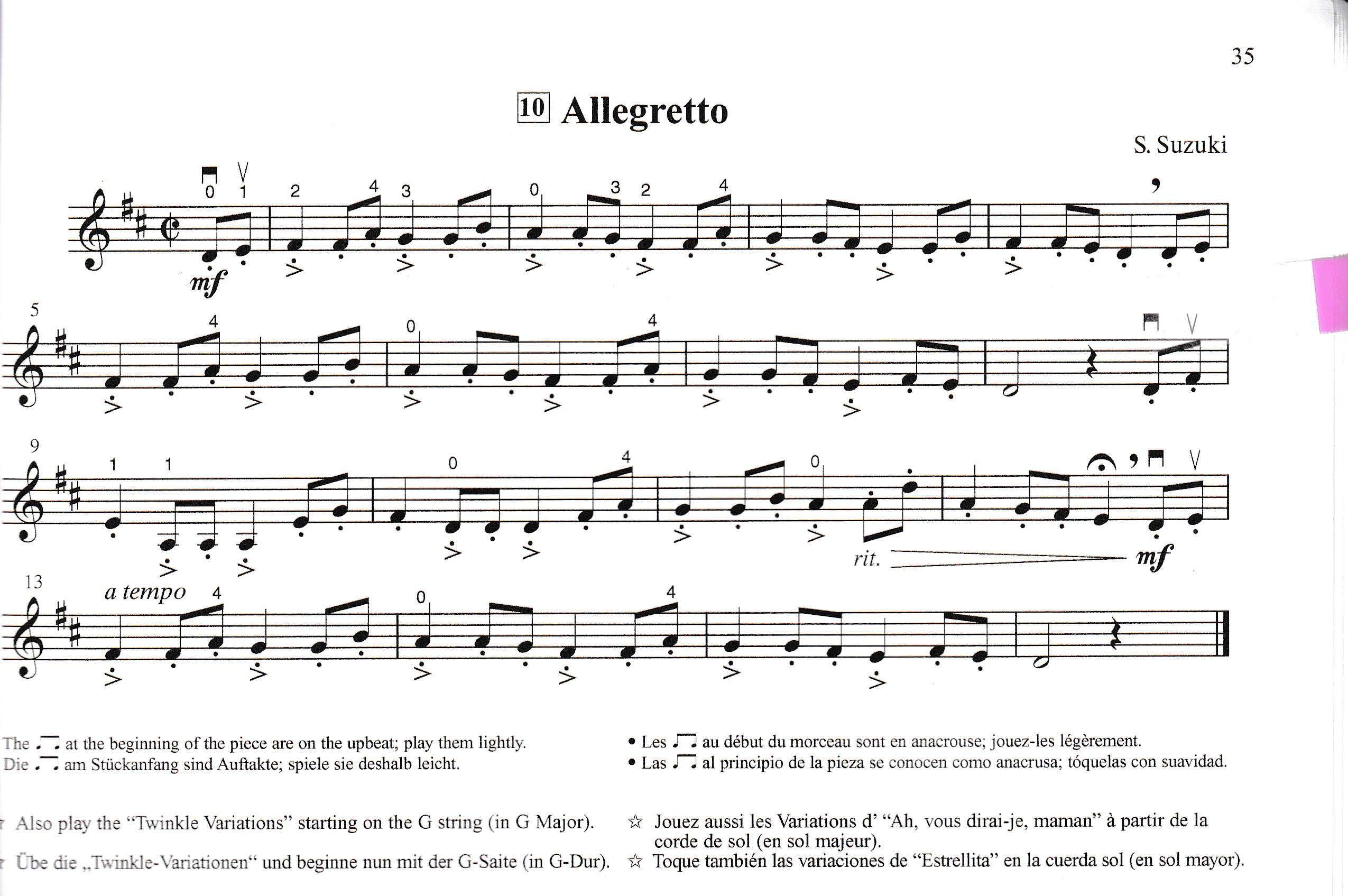 Sheet Music for Allegretto