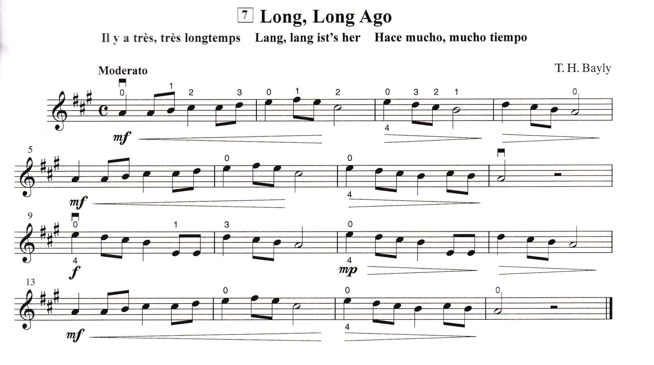 Sheet Music for Long, Long Ago